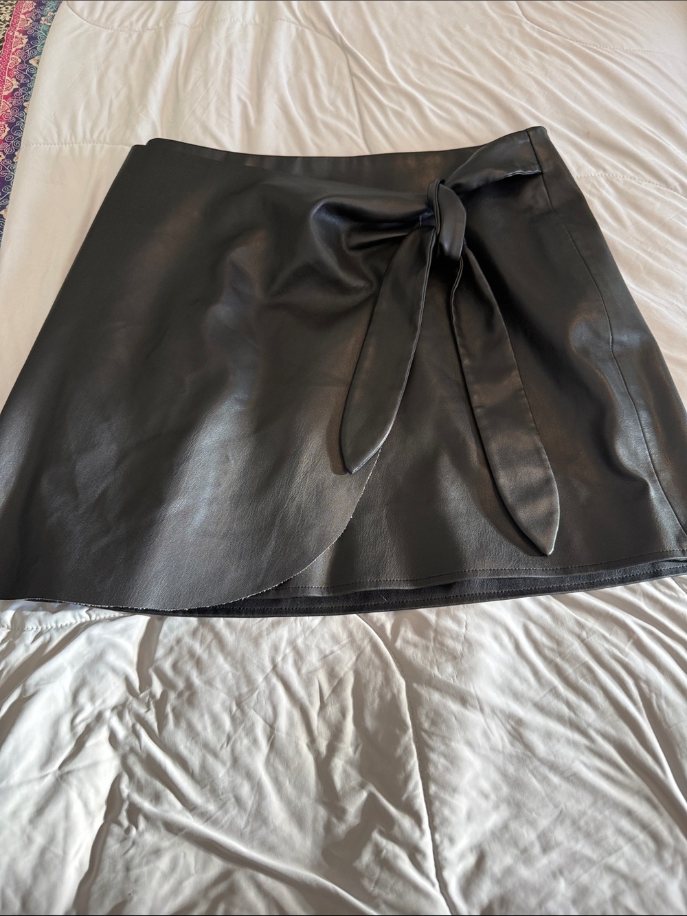 Modern Citizen Black Faux-Leather Wrap Mini with Side Tie